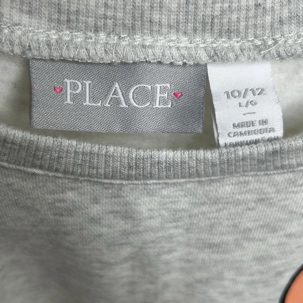 The Children's Place Sweatshirt Girls L 10/12 Gray + Multicolored Graphic Sequin